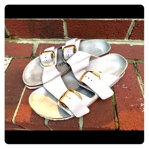 Birkenstock Arizona Washed Pink Metallic Sandals